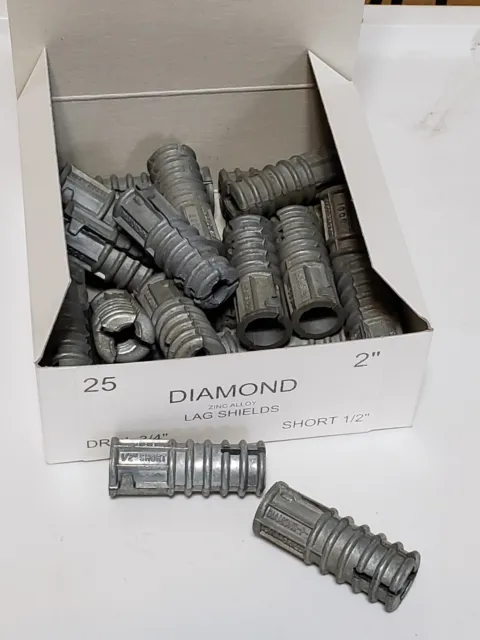 Diamond Box Of 25 1/2" Short  2" Lag Shield Anchor Zinc Alloy 3/4" Drill