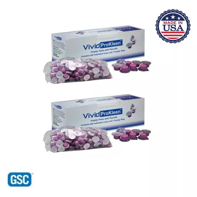 2 Boxes Dental Prophy Paste 400 cups Prophylaxis NonSplatter Med Grit Bubblegum