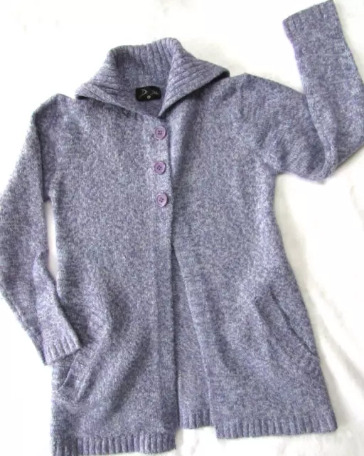 D Dollz Girls size M Purple Marled Soft Cozy Three-Button Long Cardigan Sweater