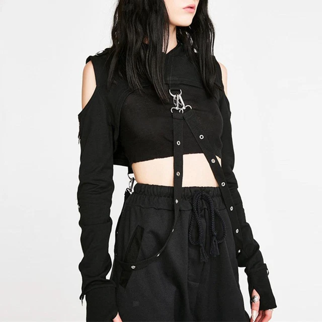 Felpe Con Cappuccio  Da Donna Gotiche  Metal Crop Top Pullover Felpe