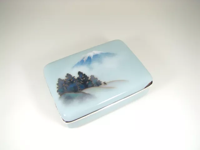 Rare Japanese Wireless Cloisonné Enamel & Sterling Silver Box Landscape Mt Fuji