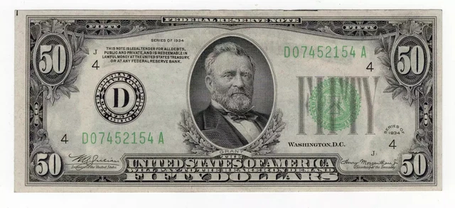 Series 1934 Dark Green Seal $50 Cleveland, OH Federal Reserve Note Really Nice