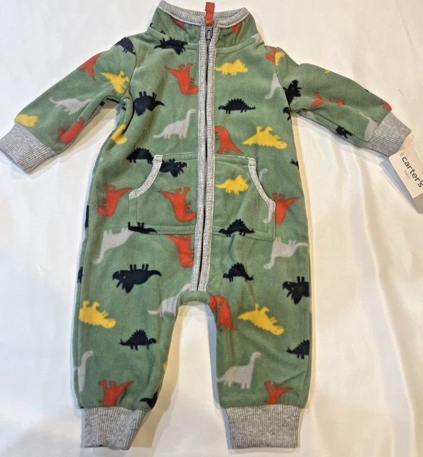 Carters Baby Boy One-Piece Green Fleece Dinosaur Jumpsuit Outfit Size 3M NWT