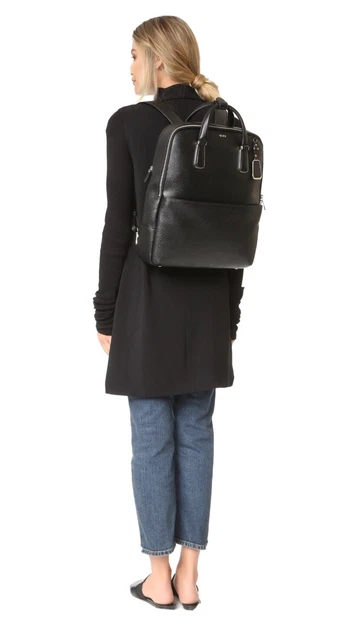TUMI Sinclair Olivia All Leather Black Backpack Laptop Excellent