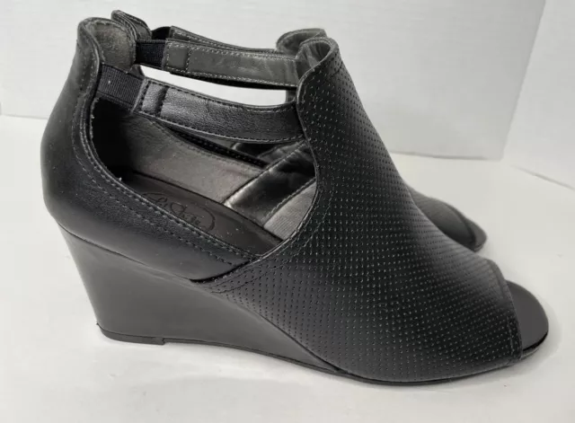 LifeStride Life Stride Black Open Toe Wedge Heel Perforated Shoes Womens 8