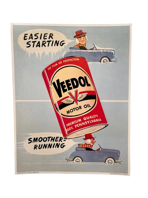 1958 Veedol Oil Car Blue Cardboard Sign
