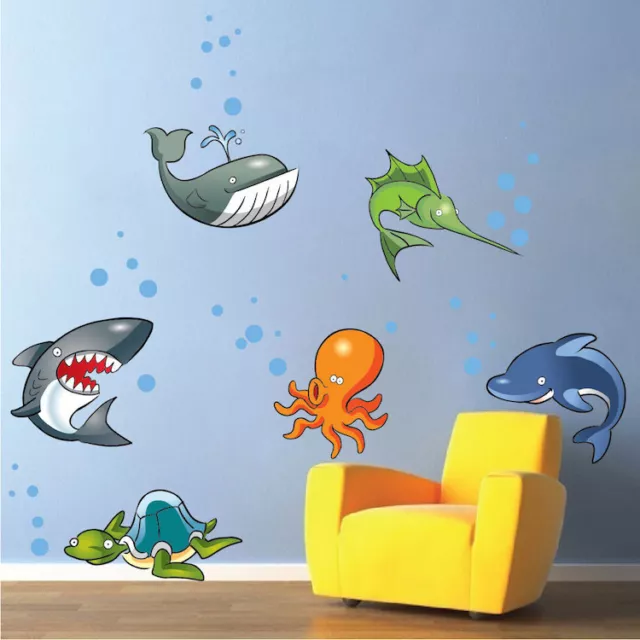 Nursery Sea Creatures Cartoon Ocean Life Kids Room Wall Mural Fun Wallpaper, n02