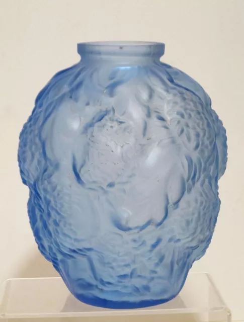 French Art Deco Blue Glass Vase with Chrysanthemums 2