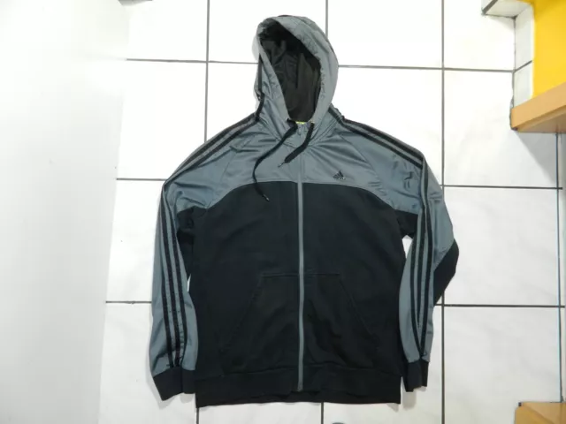 ADIDAS Jacke Hoodie Sweatshirt L Schwarz Grau Kapuzensweat Fitness Jogging