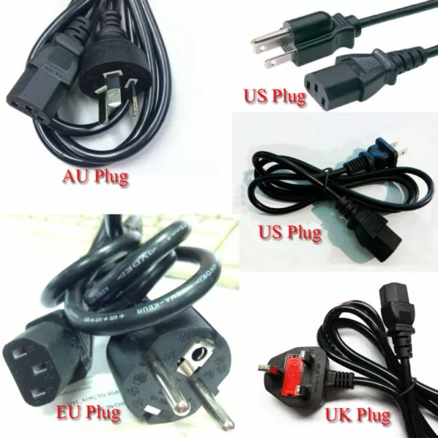 New EU/US/UK/AU Wall Plug AC Power Cord Cable For Laptop PC 3 Pin Plug 3 Prong