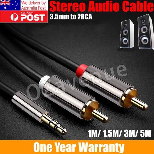 3.5mm Male To 2 RCA Aux Auxiliary Stereo Audio Adapter Gold Plated