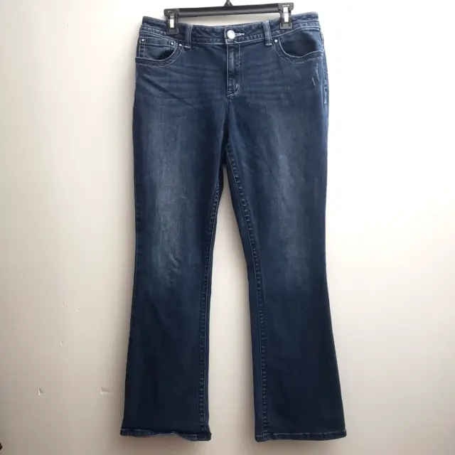 Apt 9 Modern Fit Bootcut Womens 14 Dark Blue Flap Pockets Mid Rise Stretch