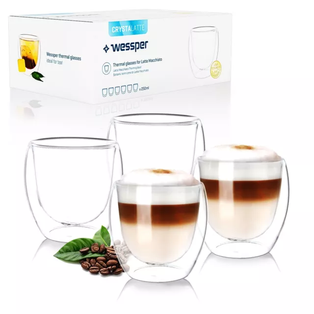 Lot de 4 verres isothermes double paroi latte macchiato café thé expresso 250 ml