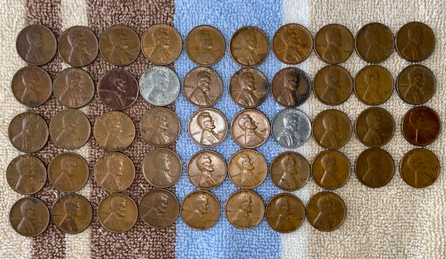 1 US Lincoln Wheat Cent Penny Roll 1909-S/1909 VDB BU+ RD (50 Coins) Old Vintage 8