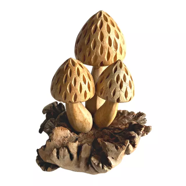 Forest Morel Mushroom toadstool Statue Parasite Wood Carving Bali Art Sculpture