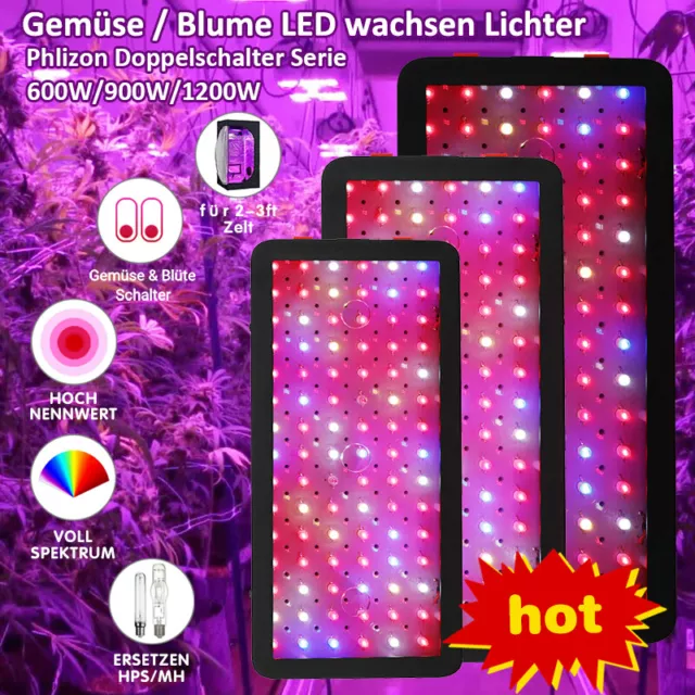 PHLIZON 600W 900W 1200W LED Grow Lights Vollspektrum Zimmerpflanzen Lamp HID HPS