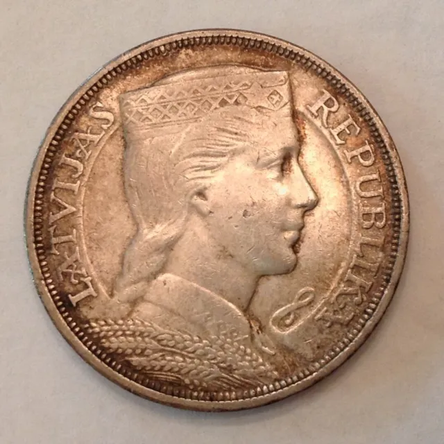 ~ 1929 Latvia 5 Five Silver Lati