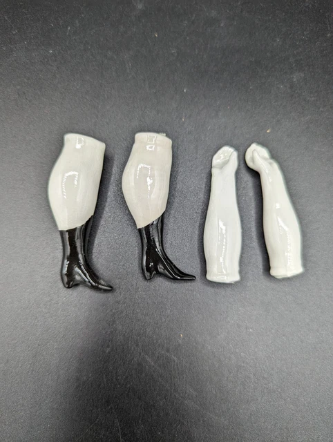 2-2.25" vintage China Porcelain DOLL LEGS with black boots ARMS For Doll Making