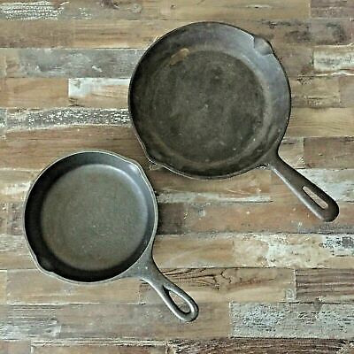 Lot of 2 Skillets Lodge USA 6" and Taiwan 8" Cast Iron Camping Gently Used
