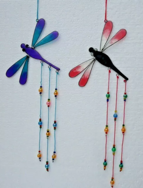 DRAGONFLY SUN CATCHER * STAINED GLASS EFFECT * 13 cm wide   with hook