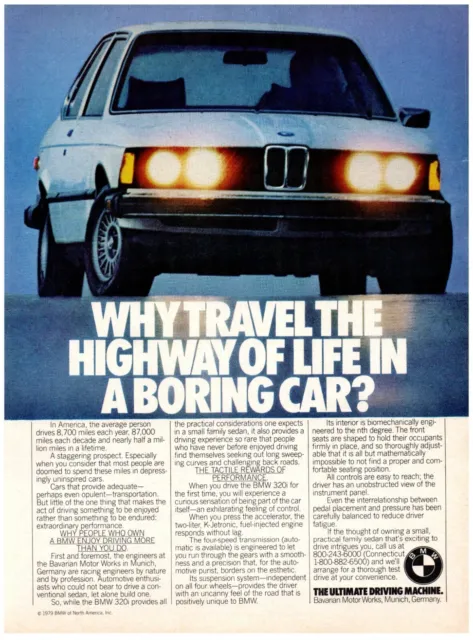 BMW Why Travel Highway Life in a Boring Car VTG Print Advertisement 8x11" 1979