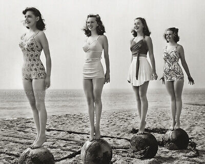 Vintage 1940s Photo of Four Beautiful Women in Vintage Swimwear Competition