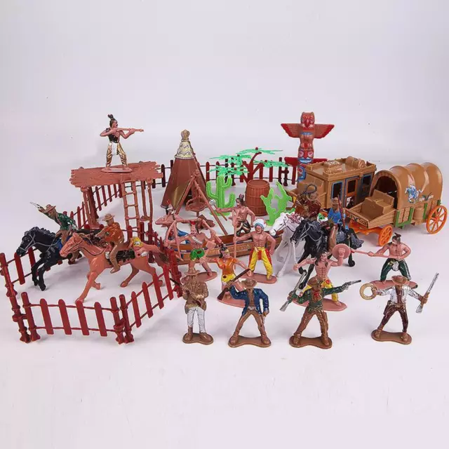 1 Ensemble De Figurines En Plastique De Cow-boys Et D'indiens Accessoire De Jeu