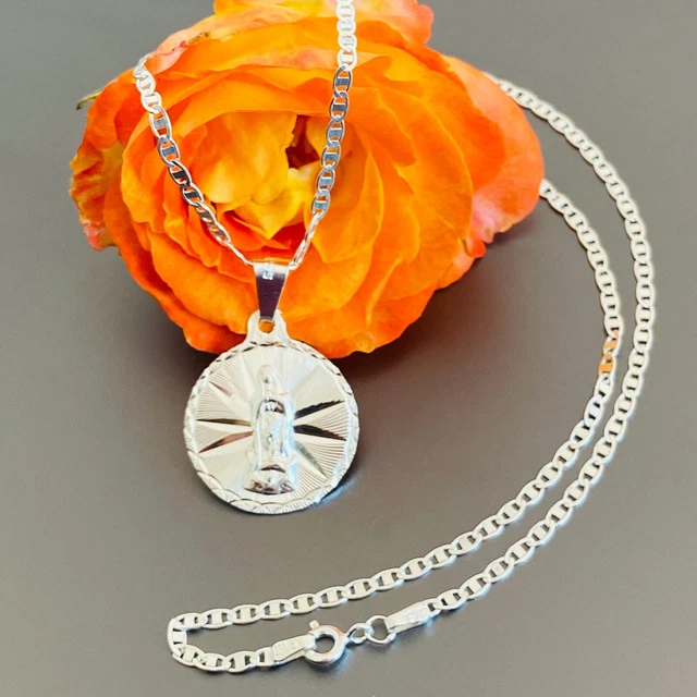 925 Sterling Silver Virgen de Guadalupe Necklace/Cadena y dije de plata 925