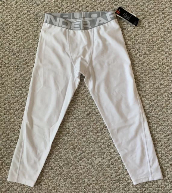 Under Armour Heat Gear Youth 1328980-100 White 3/4 Legging Pants Youth Size XL