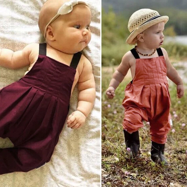 Newborn Infant Kids Baby Bodysuit Boy Girl Straps Romper Jumpsuit Outfit Clothes