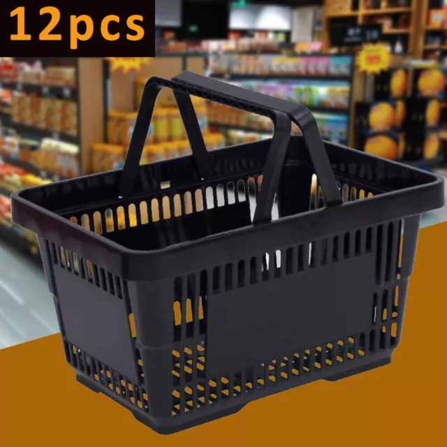 12Pc Handheld Shopping Baskets Shopping Totes Black Plastic Handles Design Black