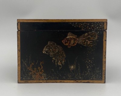 Pyrogravure, décoré main Boîte en bois Années 60 décor breton signé "GAB" 