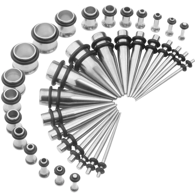 14G-00G 36pcs Ear Gauges Stretching Kit Surgical Steel Tapers Tunnels Plugs
