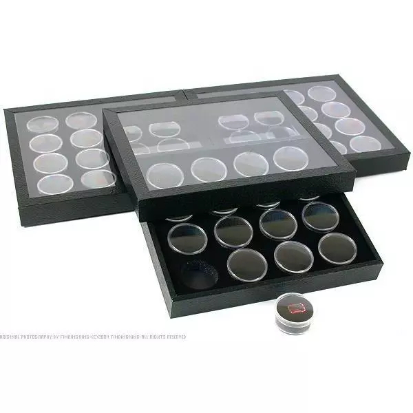 48 Gem Jars Black Display Tray Travel Case Acrylic Lid