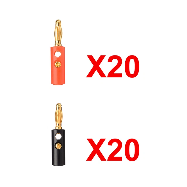 20-40Pcs 4mm Black and Red Connector Gold Plated Banana Audio Speaker Wire Plugs
