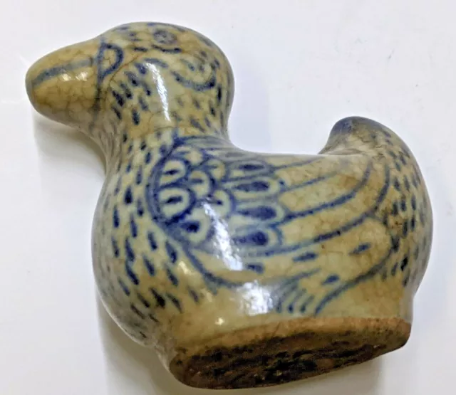 Asian Hoi An Duck Animal Porcelain Figure Artifact Pottery Brush Inkwell Vietnam