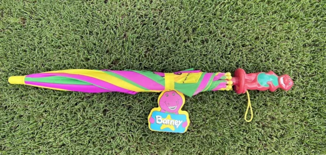 VTG 1992 Barney The Lyons Group Kids Umbrella Collectible dinosaur purple Yellow