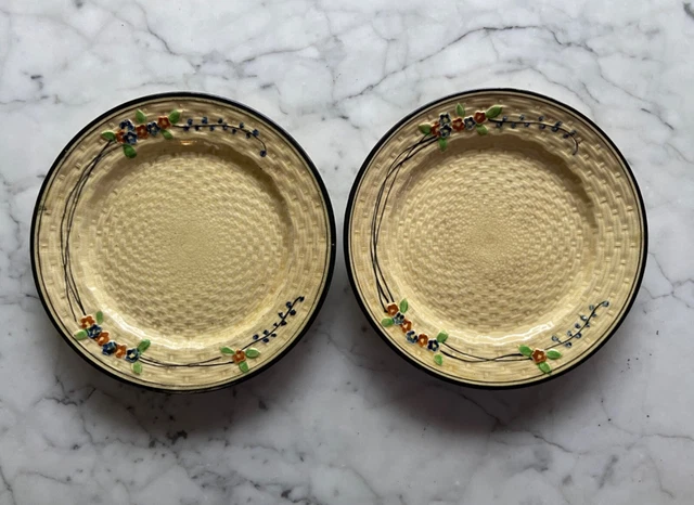 Lot 2 VTG 1920-30'S HOTTA YU SHOTEN CO MAJOLICA BASKET WEAVE DINNER PLATES