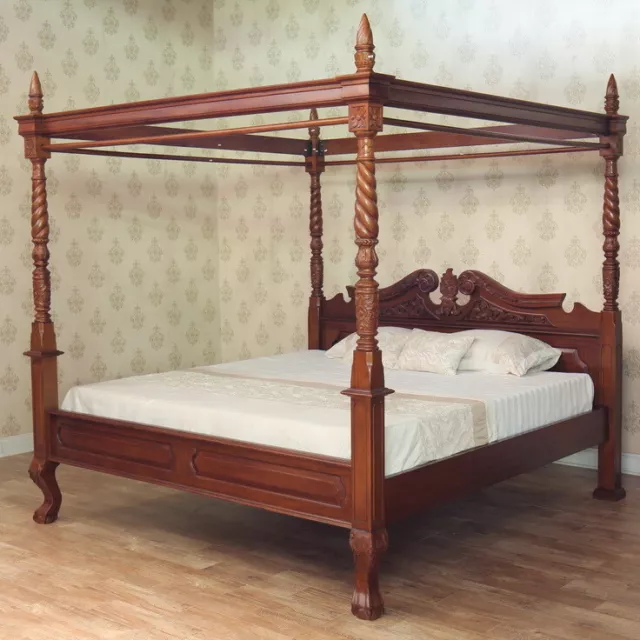 Handcrafted Solid Mahogany Queen Anne Four Poster Canopy Bed Frame B021