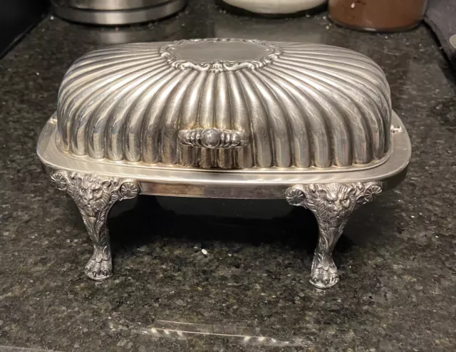 Sterling Silver Plated Butter Dish With Hinged Lid Vintage