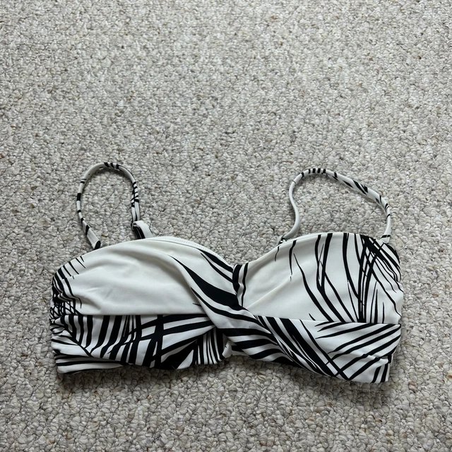 Athleta Bikini Swim Suit Top Bandeau Size M Strapless White Black Stripe