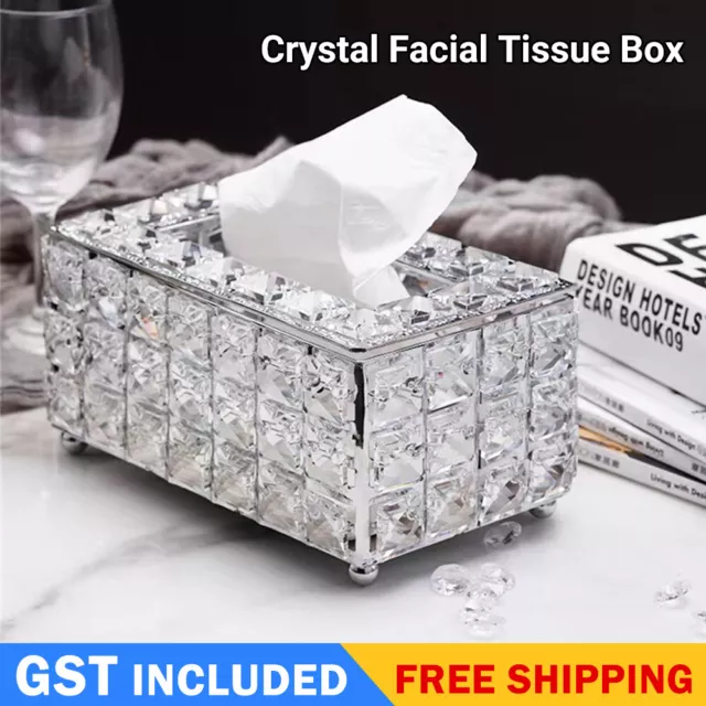 Crystal Facial Tissue Box Cover Paper Storage Holder Napkin Dispenser Organizer