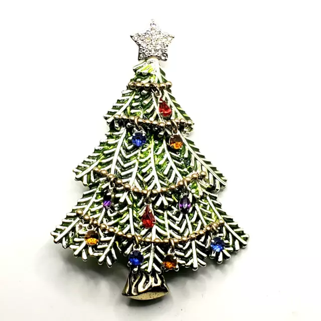 Vintage AVON 2008 5th Annual Collectible Rhinestone Christmas Tree Brooch Pin 2