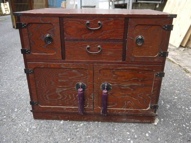 Compact Zelkova Wood Chest Drawers Traditional Japanese Craftsmanship 20in. high