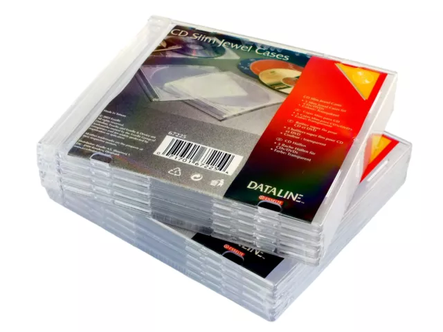 10 x Slim CD DVD Jewel Cases Clear Transparent Tray Dataline 10 Pack 5.2mm Spine