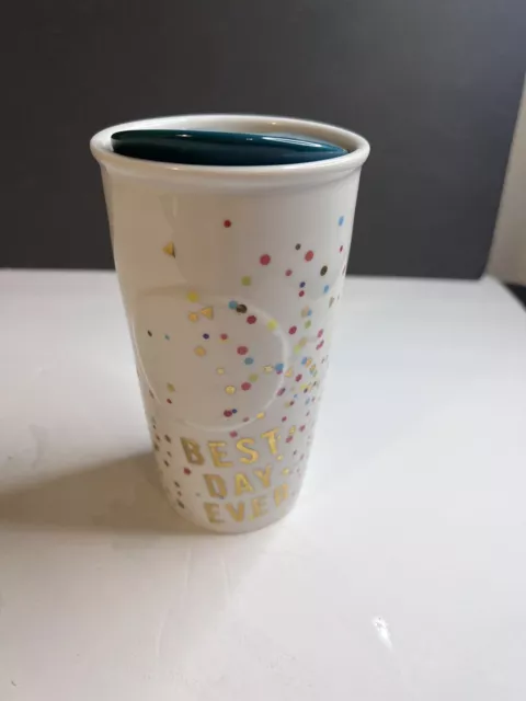 Starbucks Confetti Travel Coffee Mug Best Day Ever Ceramic Tumbler 10oz W/lid