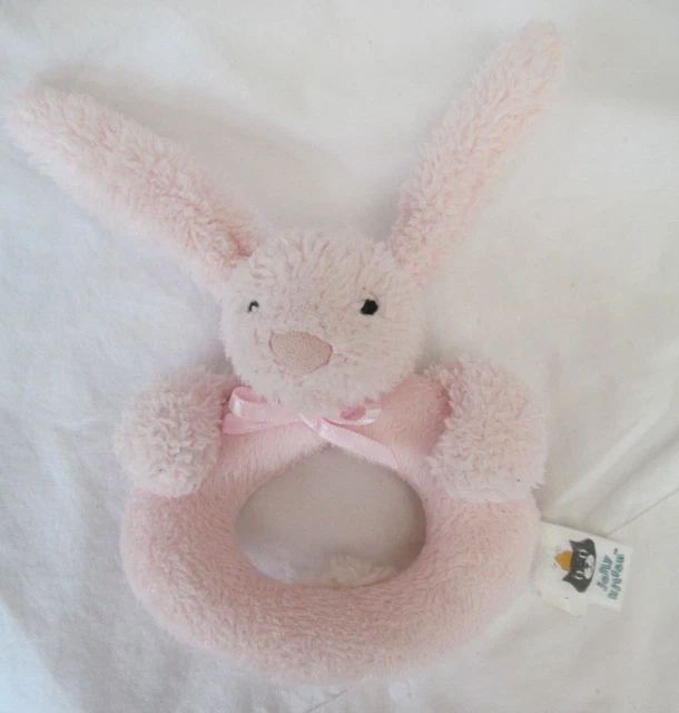 JELLYKITTEN JELLYCAT PINK Bashful Bunny Ring Rattle Baby Soft Plush Toy ...