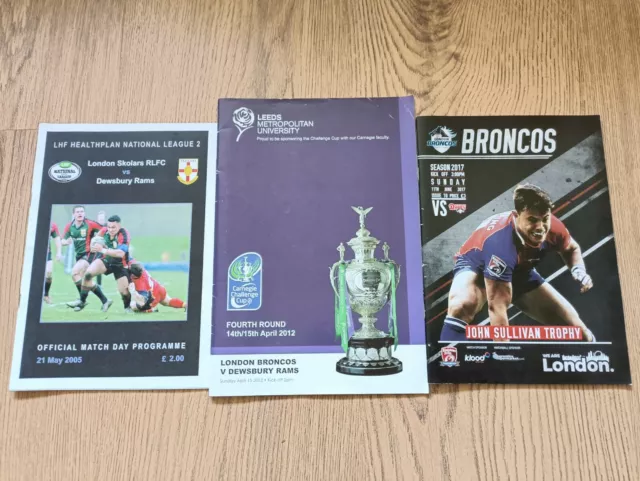 London Crusaders  Skolars  Broncos Rugby League Programmes 1991 - 2017