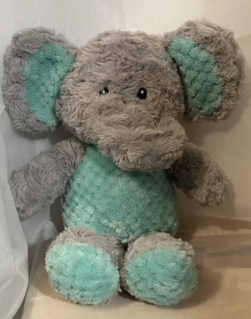 Elephant Spark Create Imagine Gray Aqua Plush Stuffed Animal Crinkle Rattle 14"