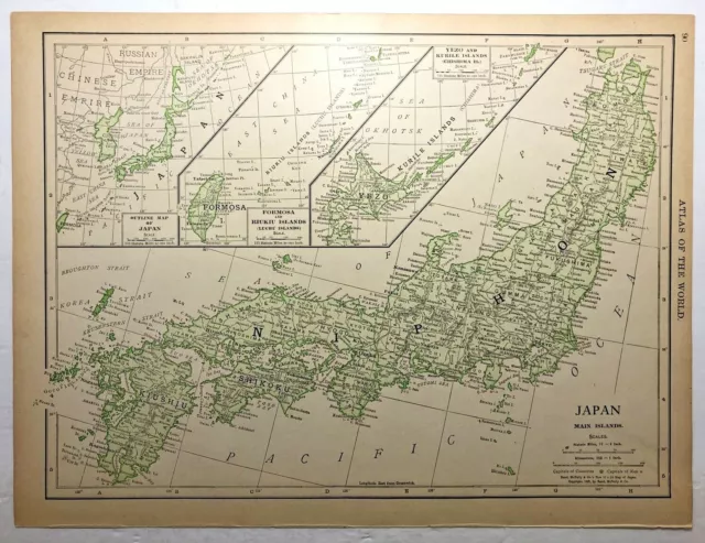 1912 Vintage JAPAN Atlas Map Original Antique Rand McNally Family Atlas